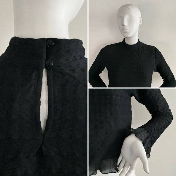 Anthropologie Blue Tassel Top Black Ruffle Turtleneck Pull Over M - Picture 7 of 10